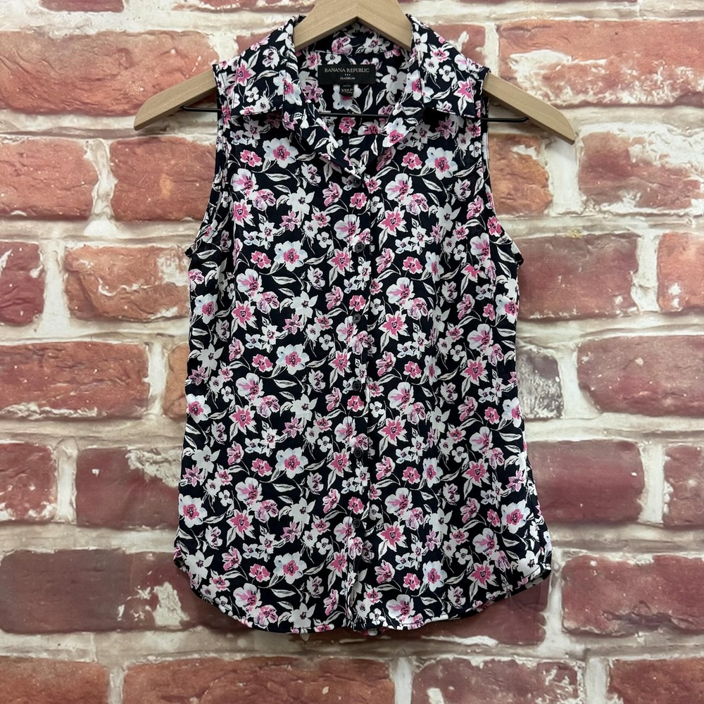 Banana Republic Top Women's XXS Petite Multicolor Garden Floral Casual Shirt